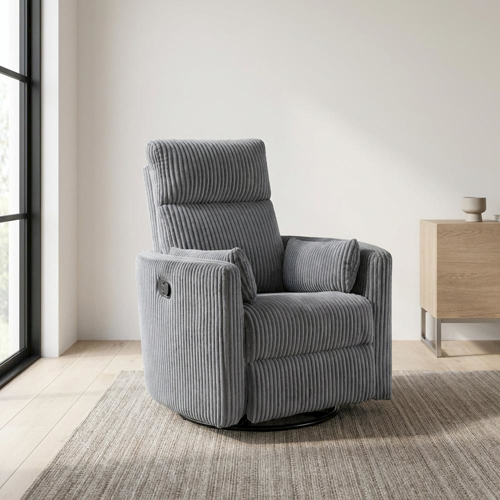 Corduroy Swivel Glider Recliner Chair for Living Room or Nursery, Gray. Picture 2