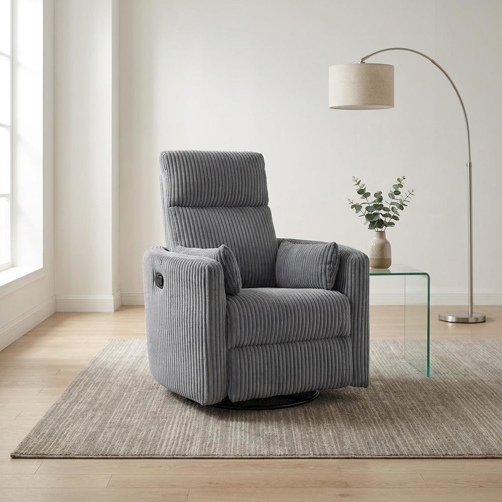 Corduroy Swivel Glider Recliner Chair for Living Room or Nursery, Gray. Picture 4