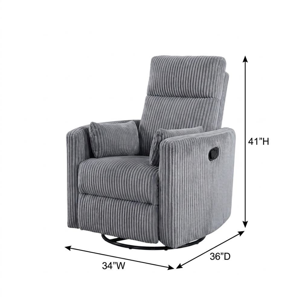 Corduroy Swivel Glider Recliner Chair for Living Room or Nursery, Gray. Picture 5