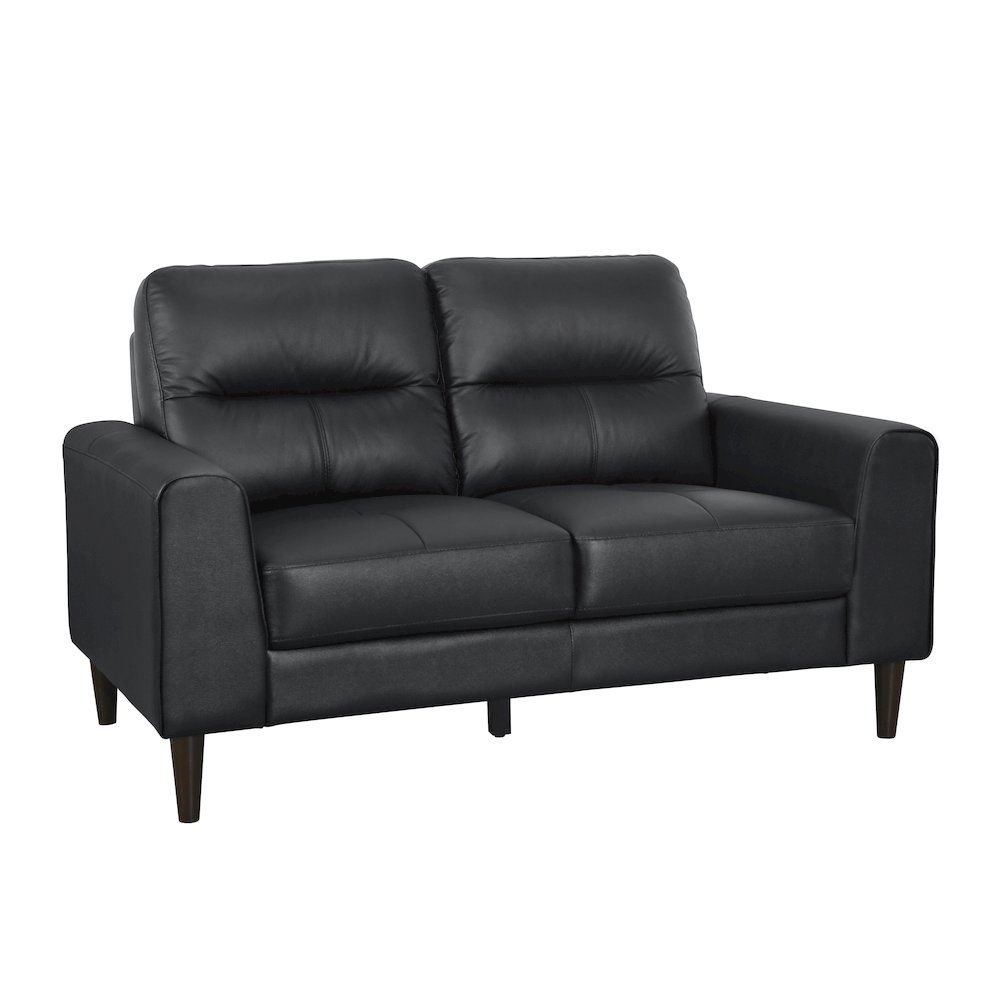 Lewes Leather Love Seat In Black. Picture 1