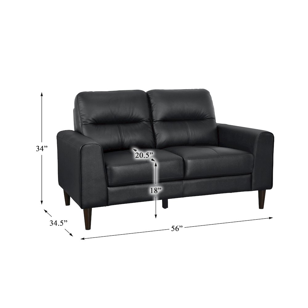 Lewes Leather Love Seat In Black. Picture 4