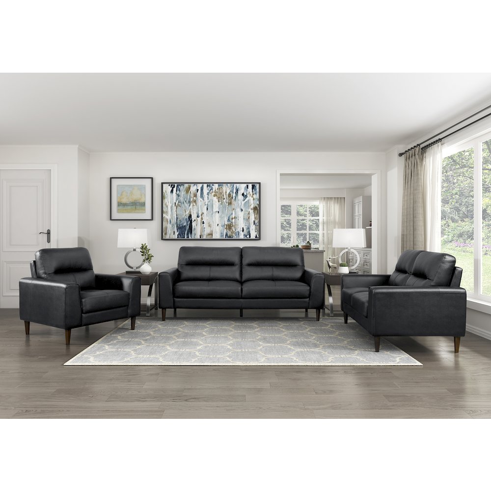 Lewes Leather Sofa In Black. Picture 2
