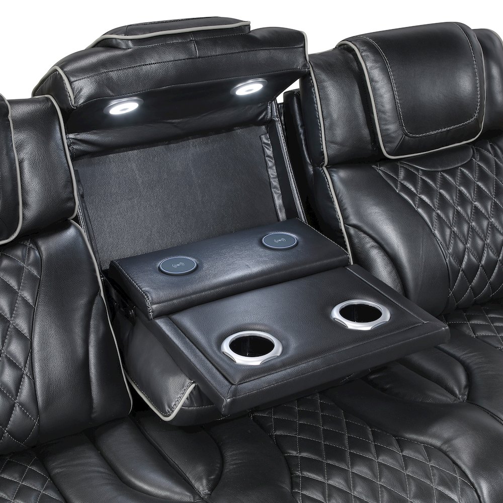 Apex Leather 3pc Set: Sofa, Love, Chair in Black. Picture 7