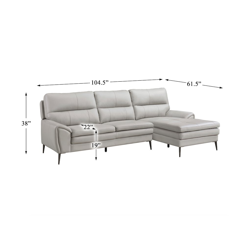 Essex Leather 2-Piece Sectional With Right Chaise In Gray. Picture 4