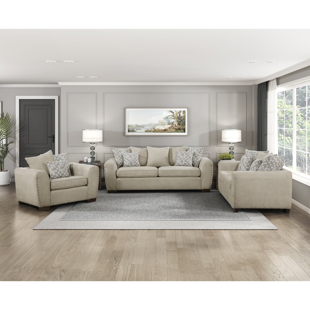 Hume Chenille Love Seat In Light Brown. Picture 2