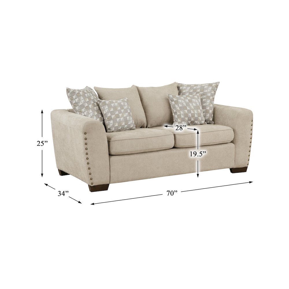 Hume Chenille Love Seat In Light Brown. Picture 4