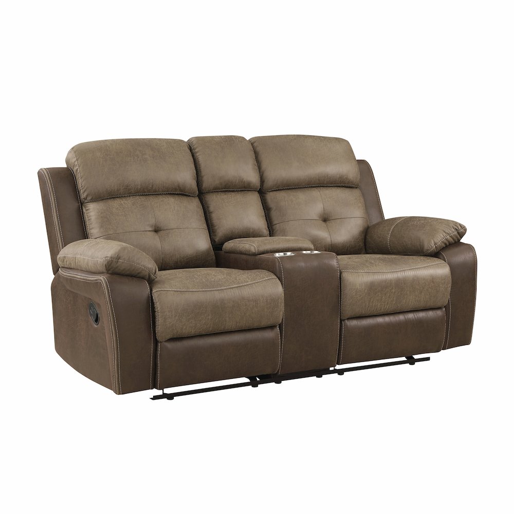Glendale Microfiber Double Glider Reclining Love Seat In Brown. Picture 1