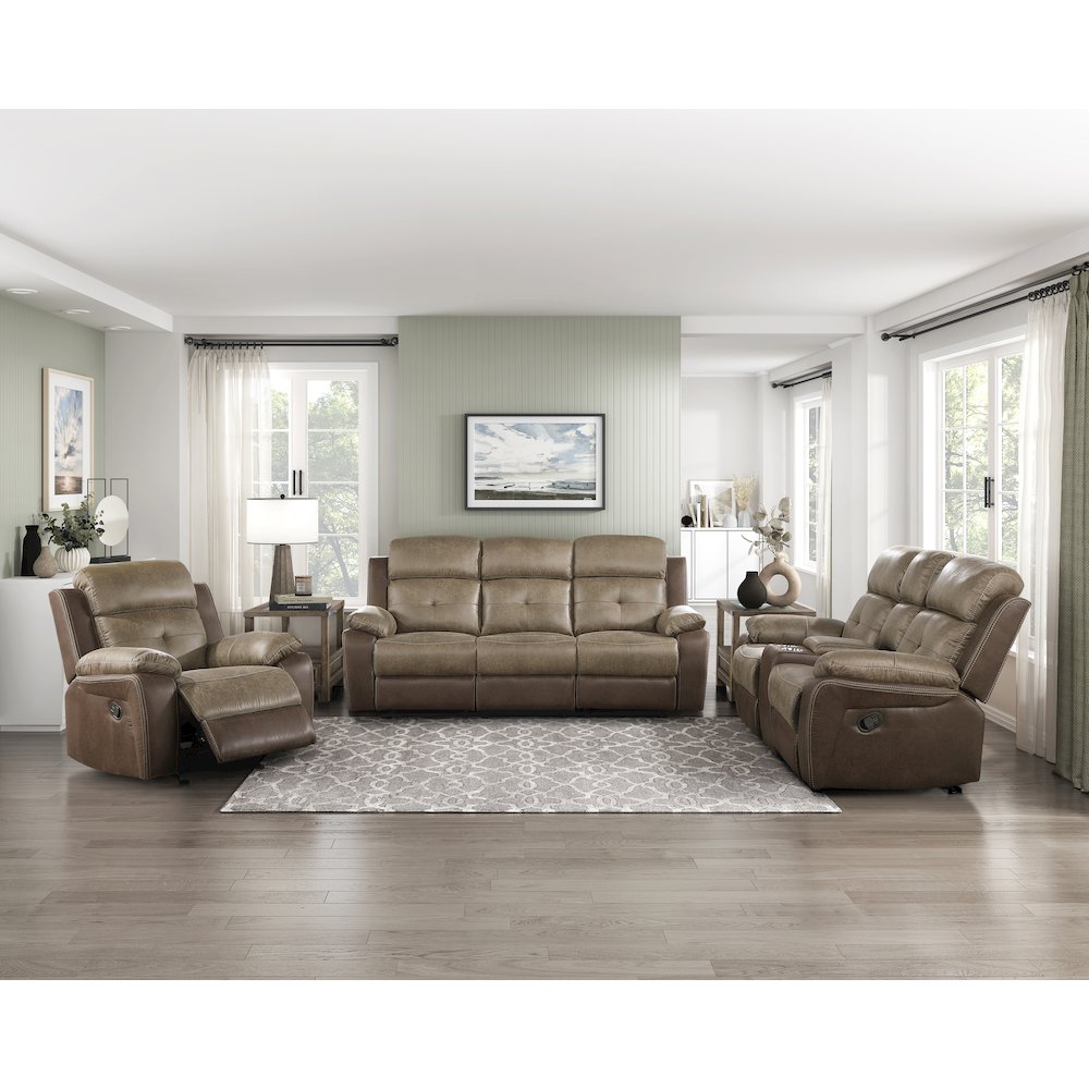 Glendale Microfiber Double Glider Reclining Love Seat In Brown. Picture 2