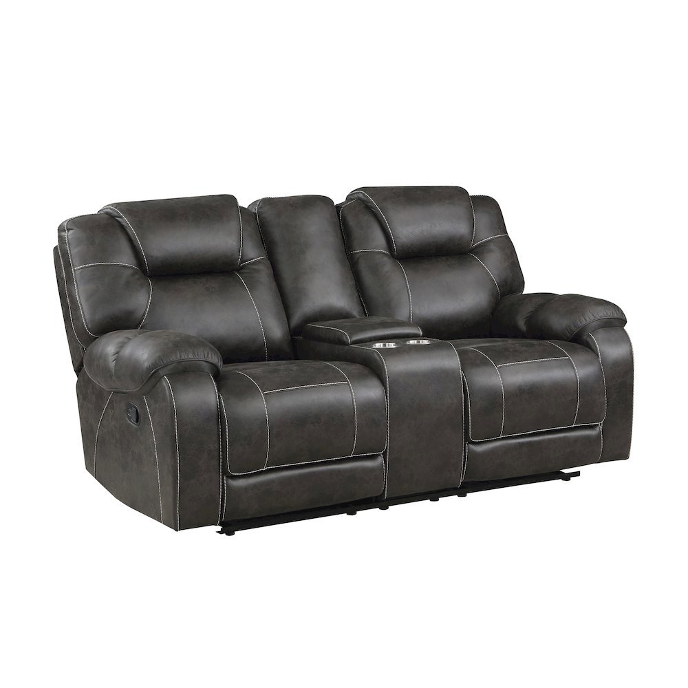 Brown Reclining Loveseat with Manual Recliner Chairs and Double Recliner. Picture 1