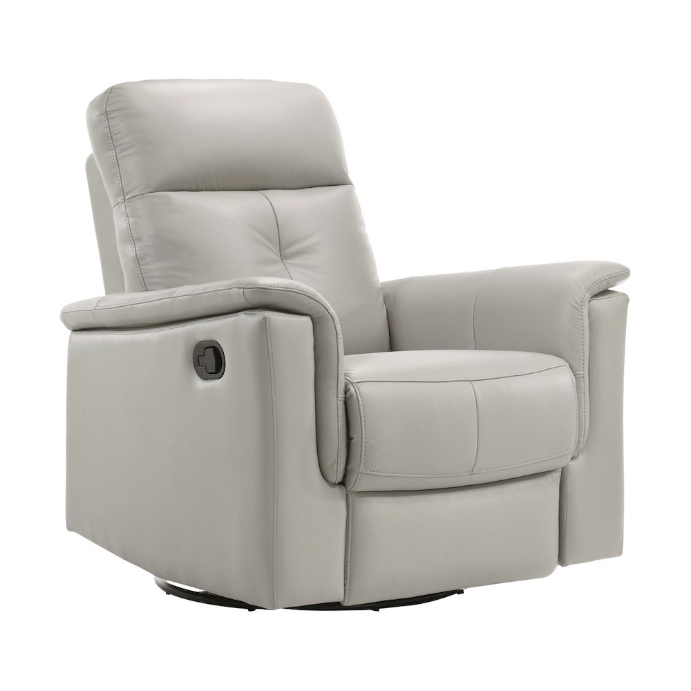 Silver Leather Swivel Glider Recliner, Elegant Leather Recliner Chair. Picture 1