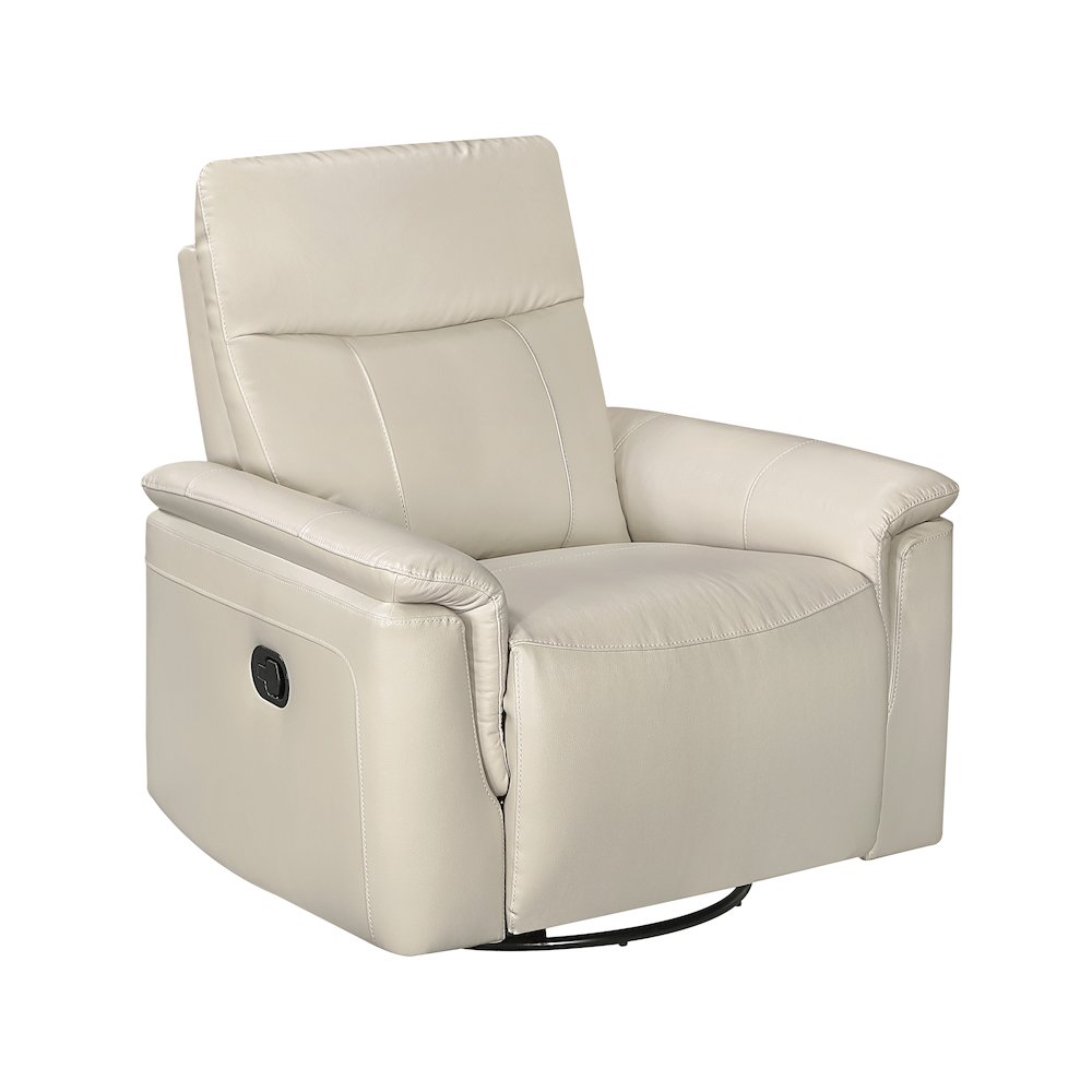 Hadley Leather Swivel Glider Reclining Chair in Taupe. Picture 1