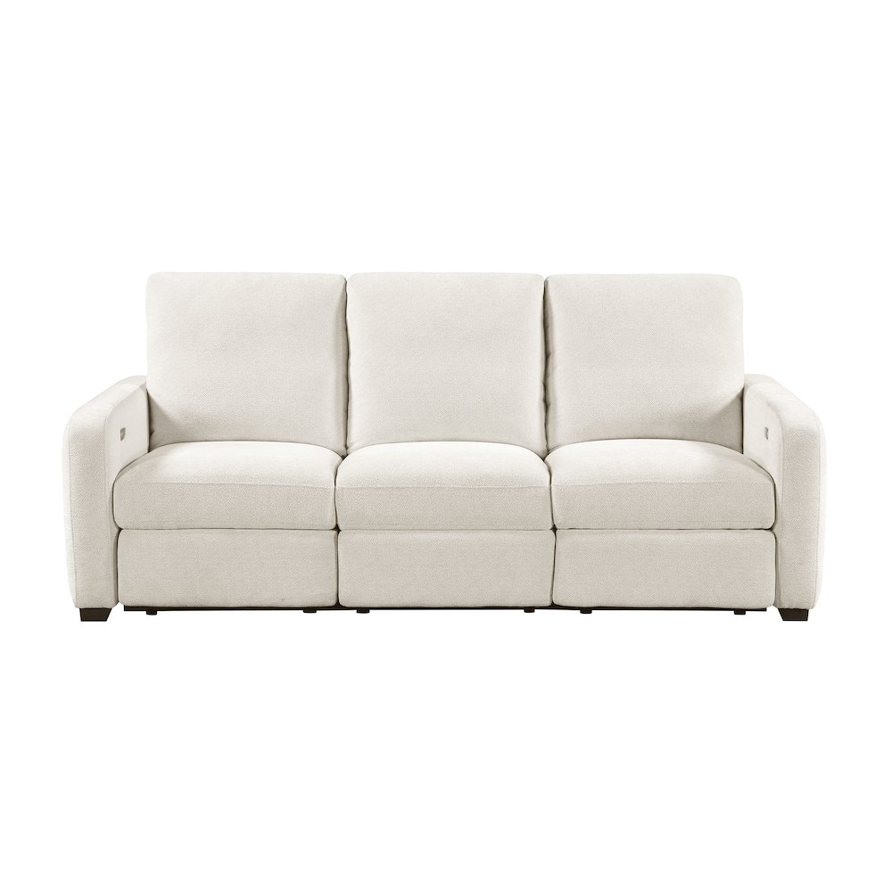 Vera Chenille Pwr Double Reclining Sofa with USB Charging Ports in Beige. Picture 4
