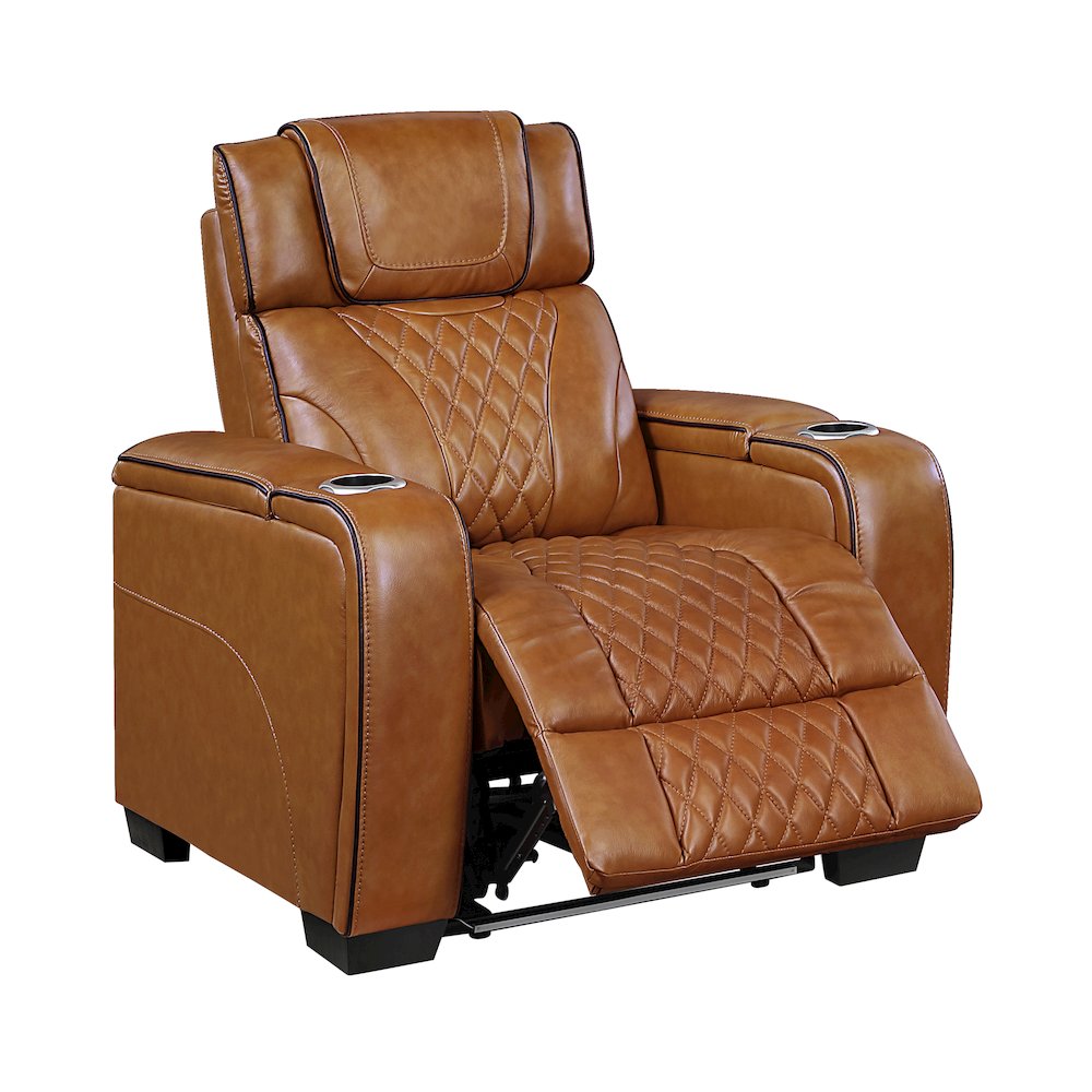 Apex Leather Power Reclining Chair with Air Massage and Heat in Brown. Picture 7