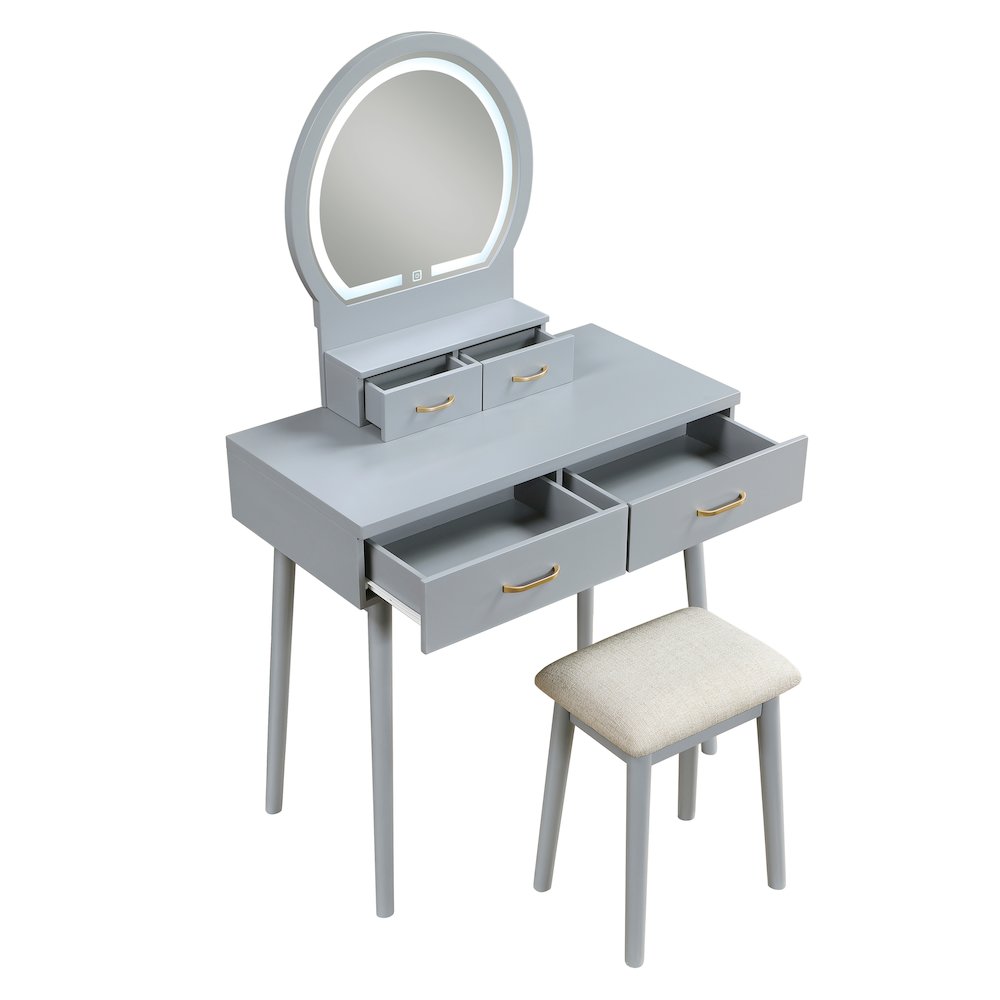 Camilla Acacia Vanity Dresser with Mirror and Stool in Gray. Picture 7