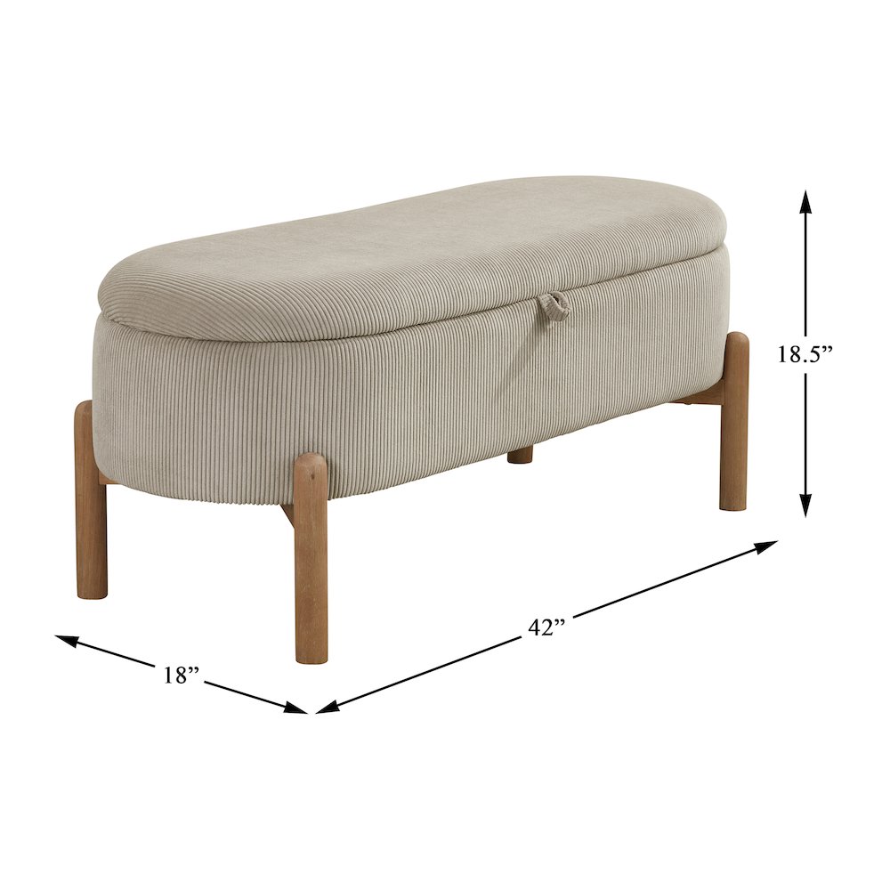 Mavis Corduroy Lift Top Storage Bench in Taupe. Picture 4