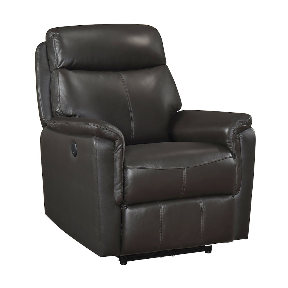 Leif Leather Power Reclining Chair in Dark Brown. Picture 1