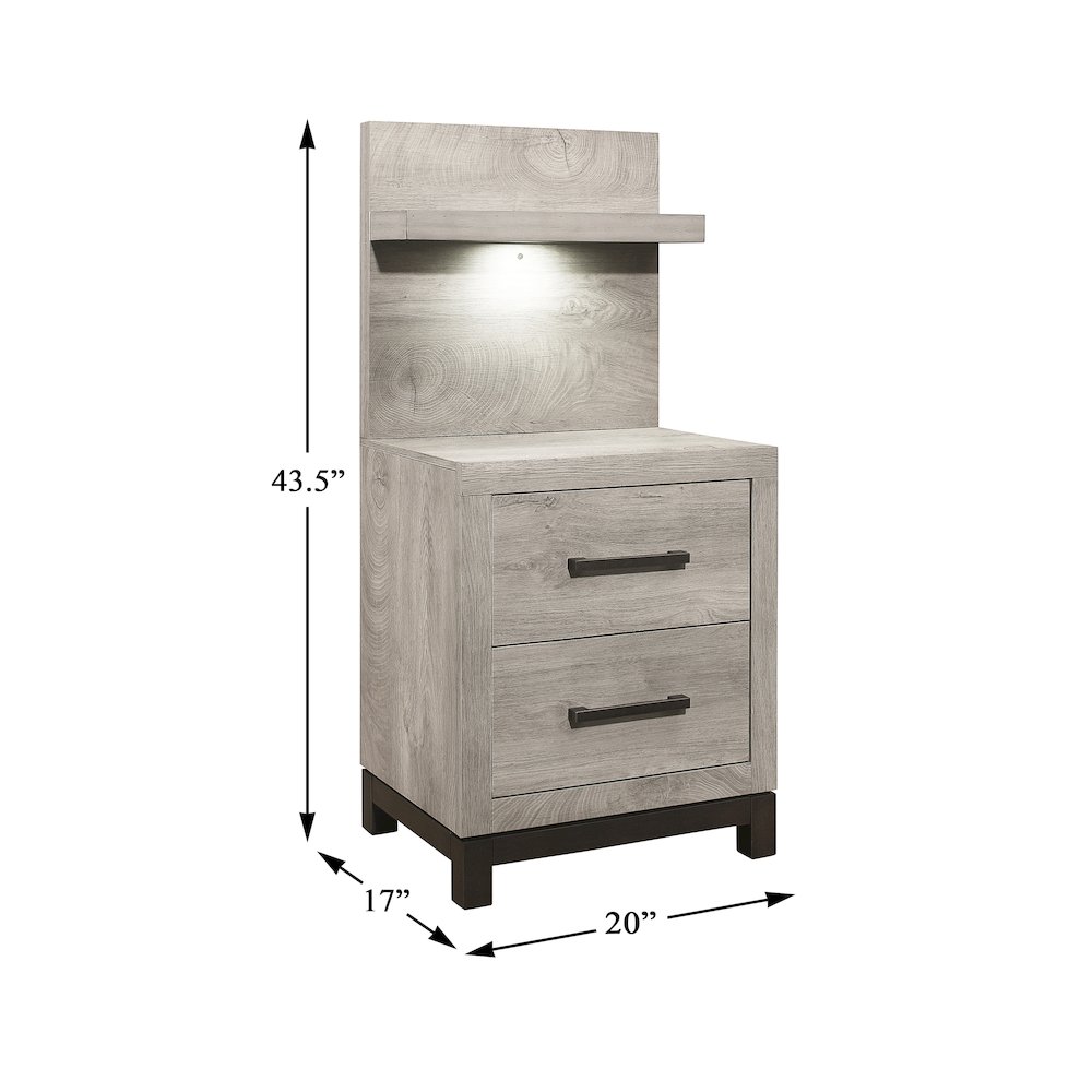 Zephyr Rubberwood Night Stand with Wall Panel in Light Gray. Picture 4