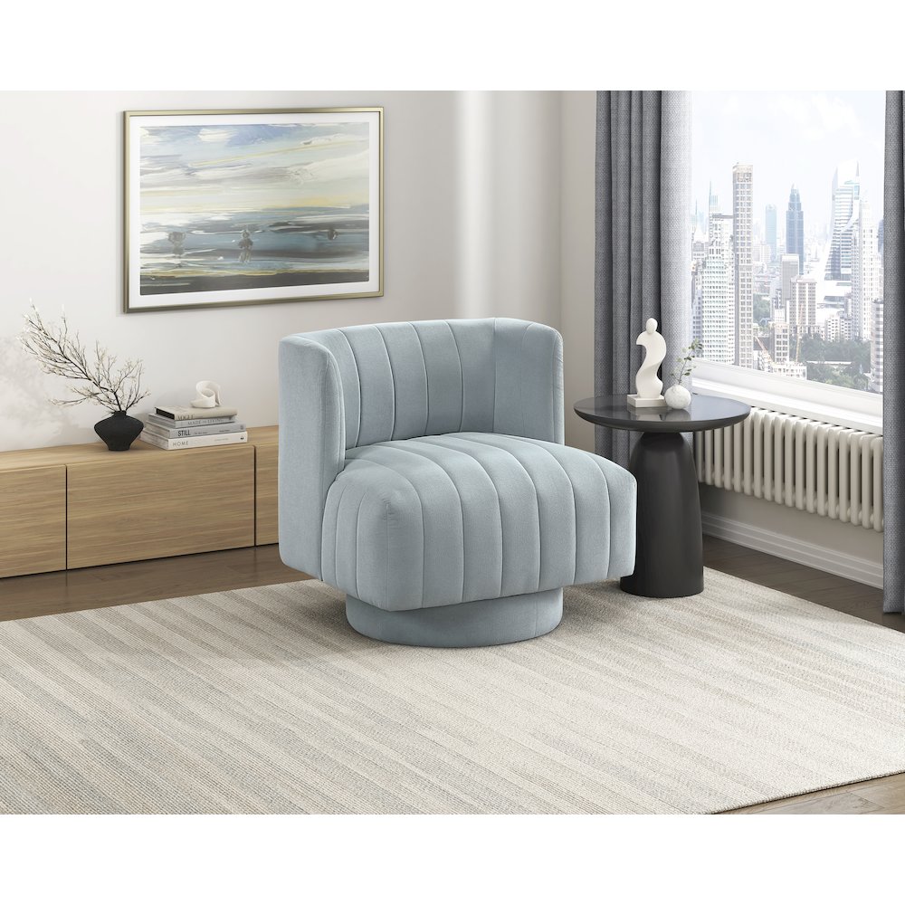 Joyce Textured Swivel Chair in Aqua Blue. Picture 2