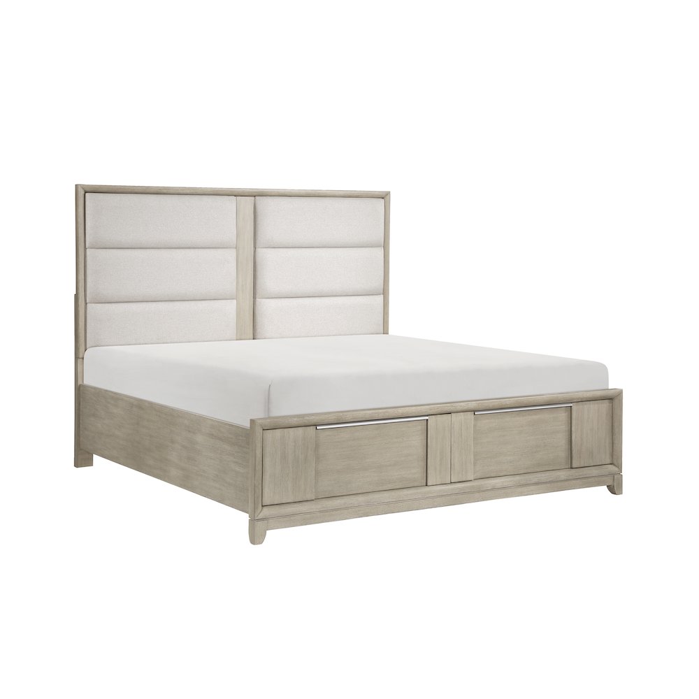 Mckewen Asian Hardwood QN Platform Bed w Footboard Storage in Light Gray. Picture 1