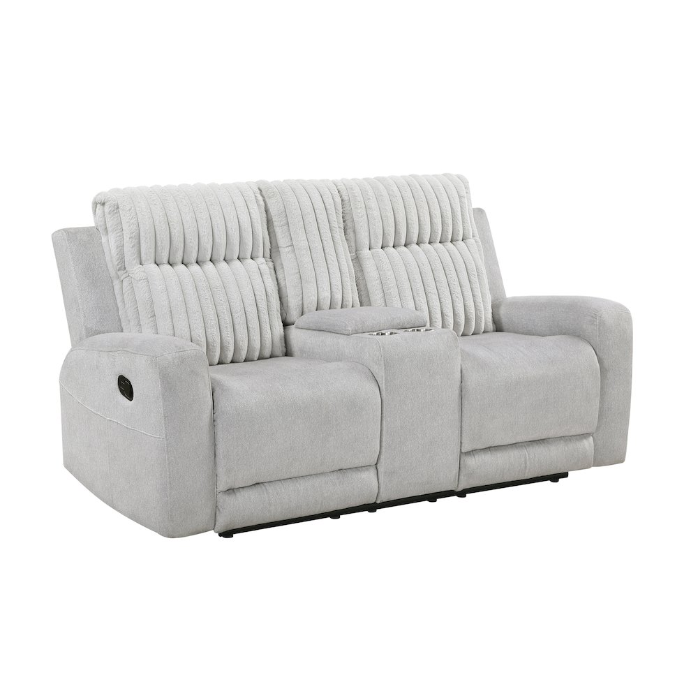 Benton Corduroy Double Reclining Love Seat in Light Gray. Picture 1