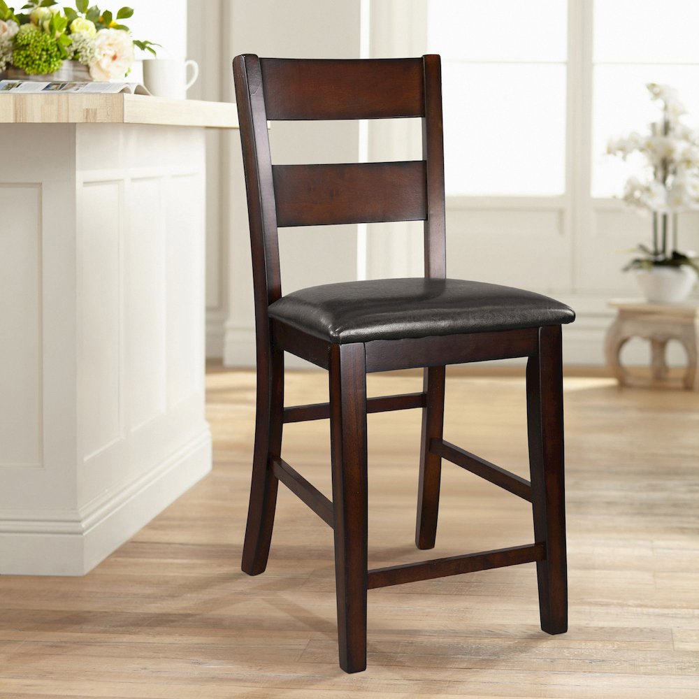 Mantello Wood Counter Height Dining Chair, set of 2 in Dark brown. Picture 2