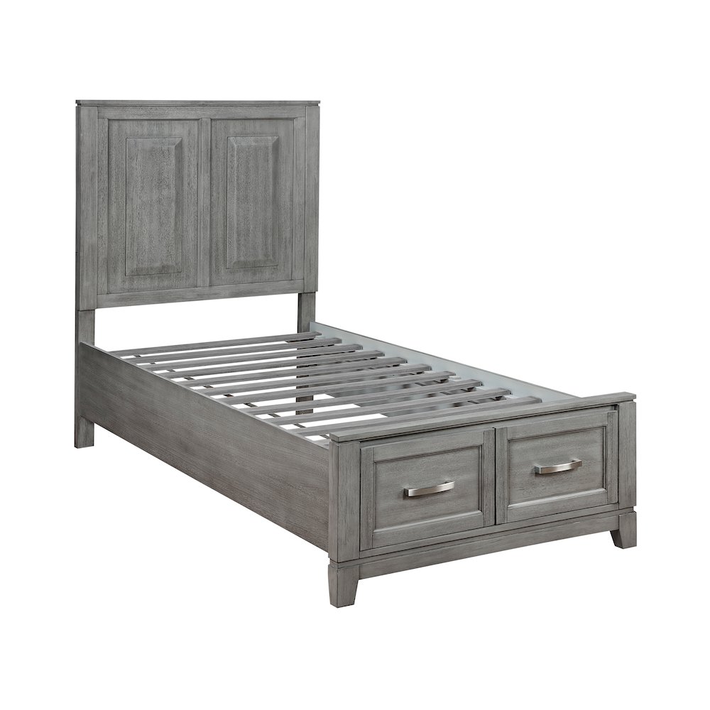 Garretson Acacia Twin Platform Bed with Footboard Storage in Gray. Picture 2