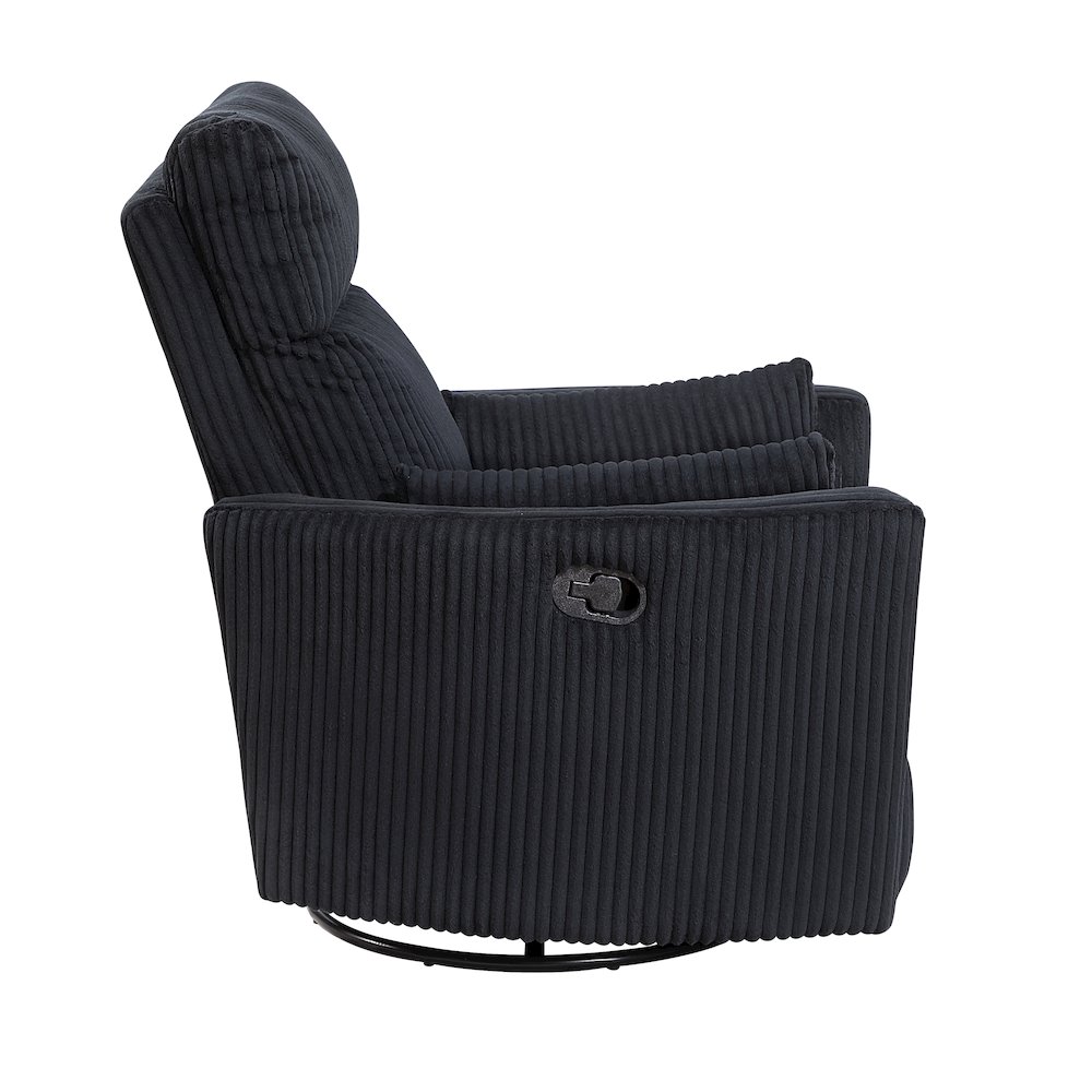 Traverse Corduroy Swivel Glider Reclining Chair in Black. Picture 7
