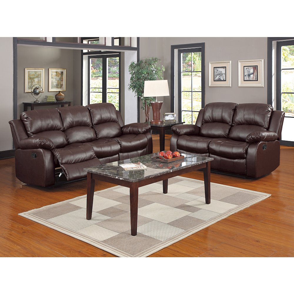 Cranley Faux Leather Double Reclining Loveseat in Black. Picture 3