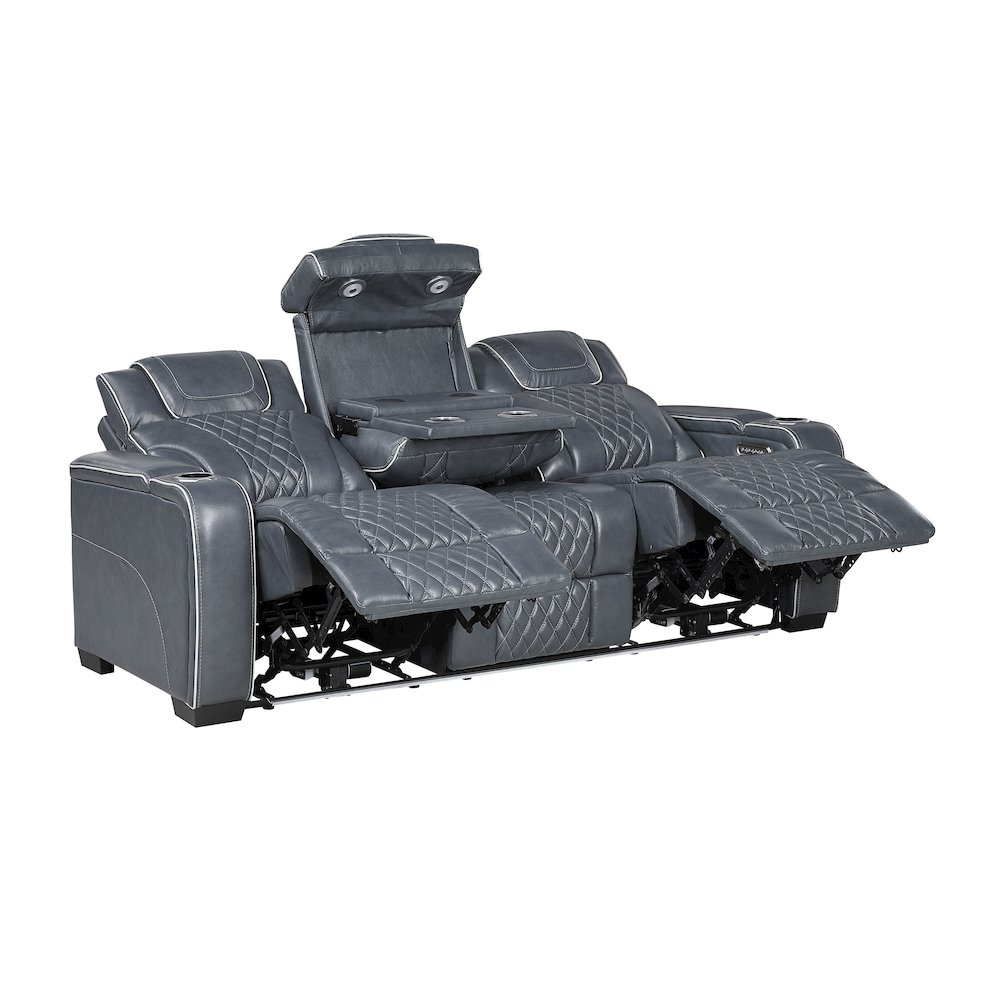 Apex Leather Power Double Reclining Sofa with Power Headrests in Blue. Picture 6