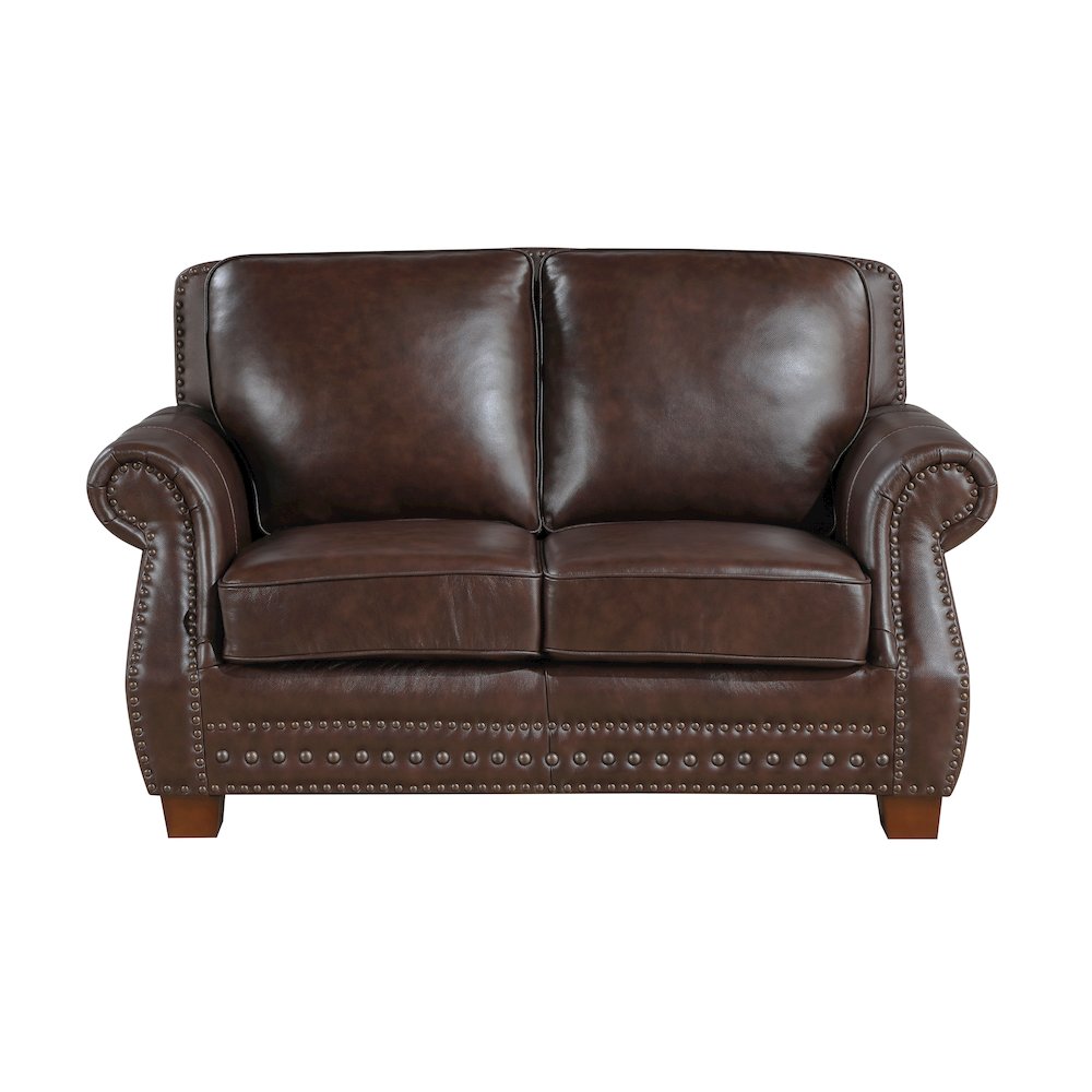 Remington Leather Love Seat in Brown. Picture 4
