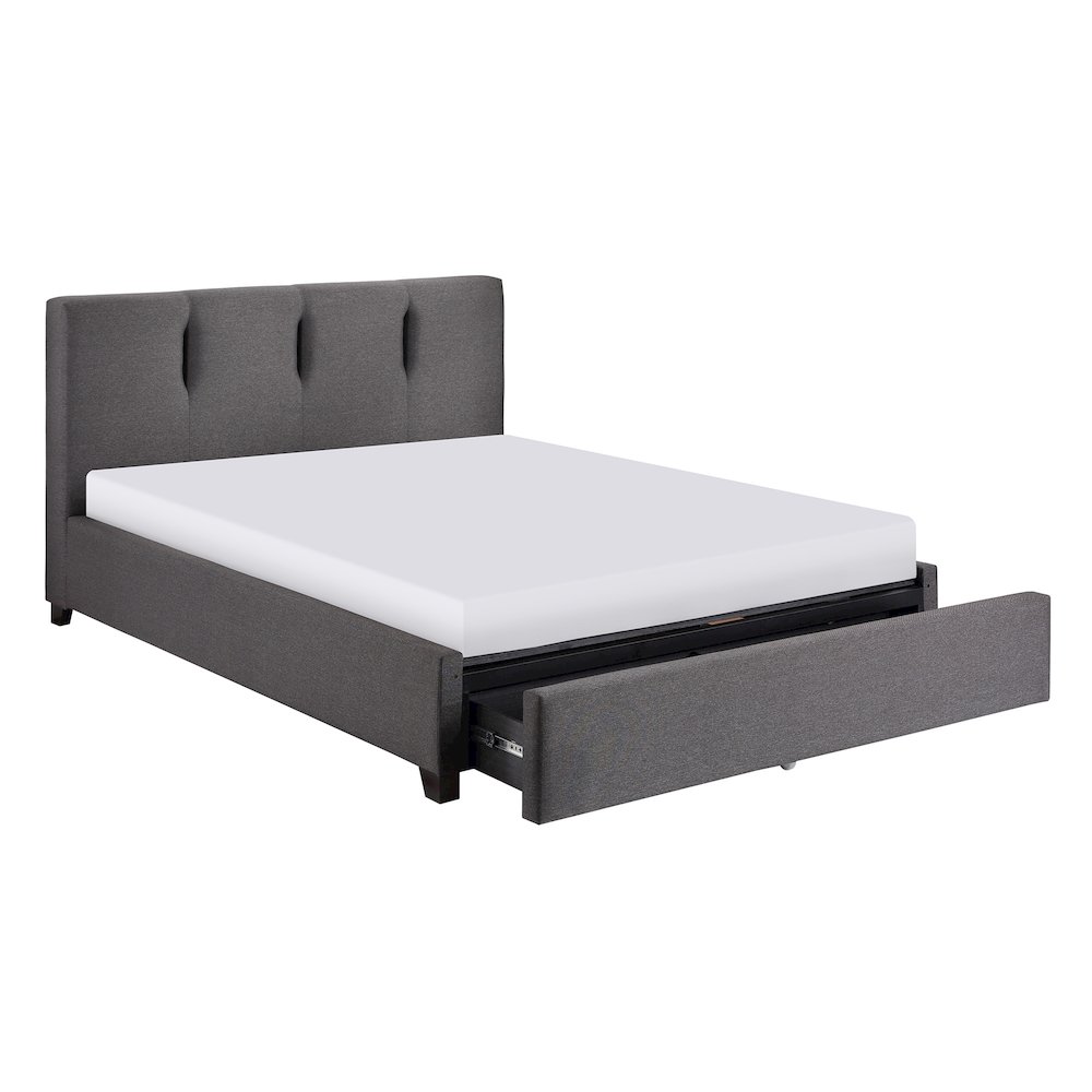 Aitana Textured Queen Platform Bed with Storage Drawer in Graphite. Picture 1