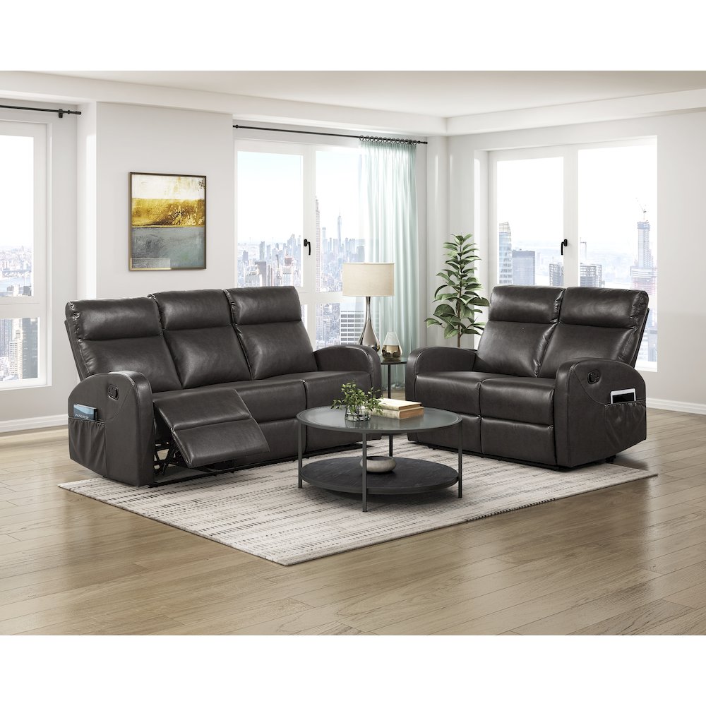 Allen Faux Leather Double Reclining Love Seat in Espresso. Picture 2