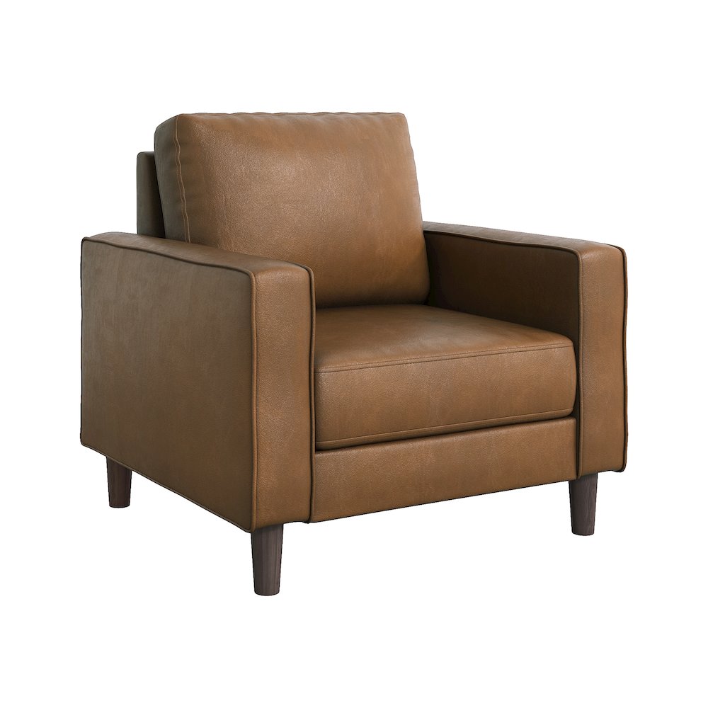 Malcolm Faux Leather Arm Chair In Brown. Picture 1