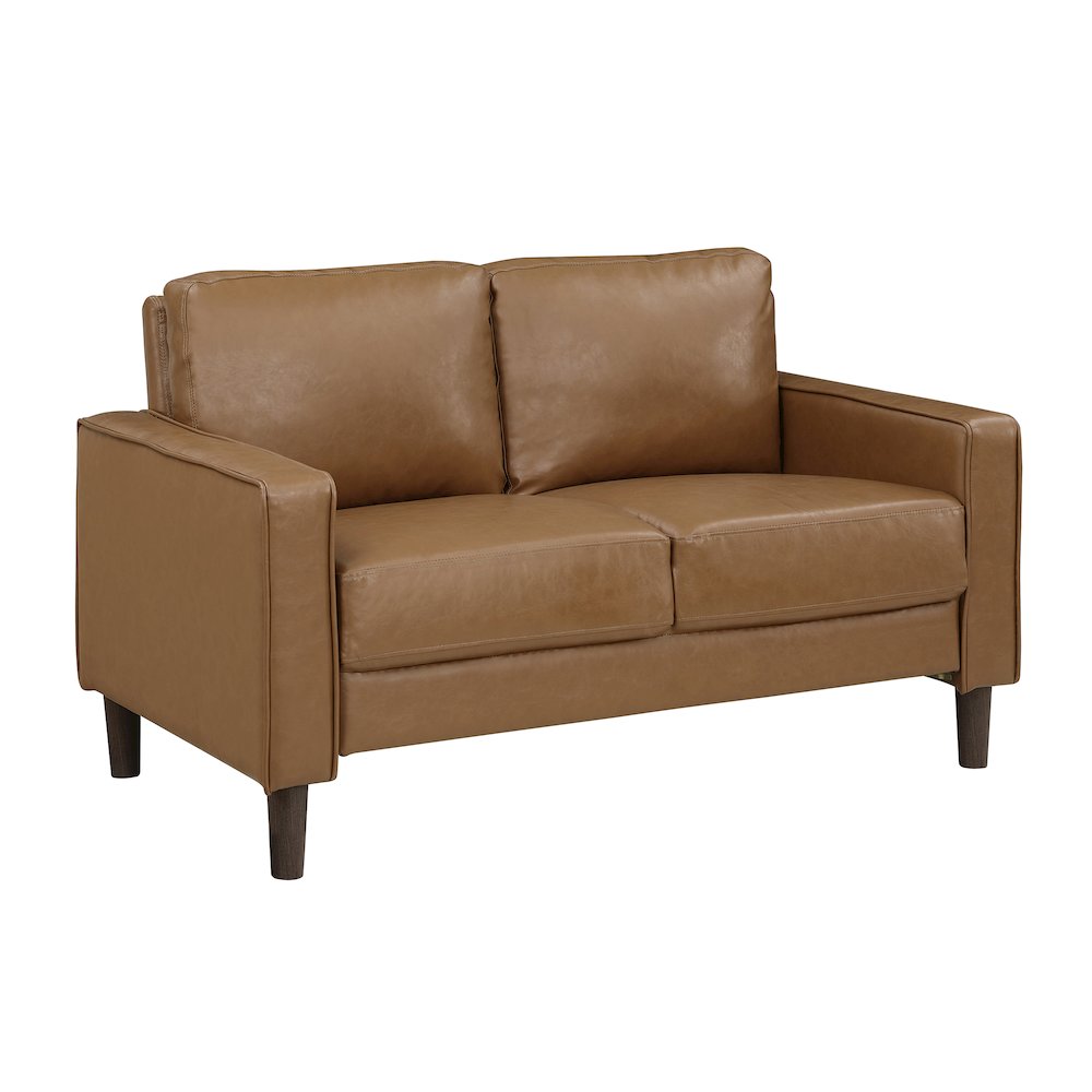Malcolm Faux Leather Love Seat In Brown. Picture 1
