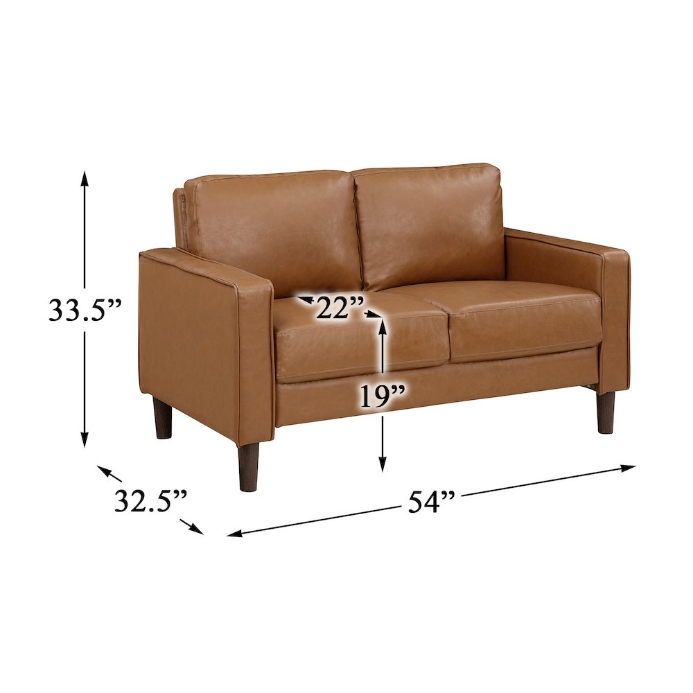 Malcolm Faux Leather Love Seat In Brown. Picture 4