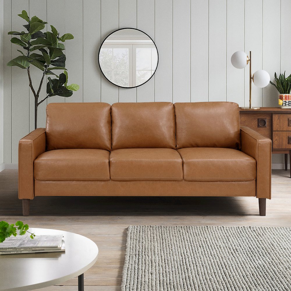 Malcolm Faux Leather Sofa In Brown. Picture 2