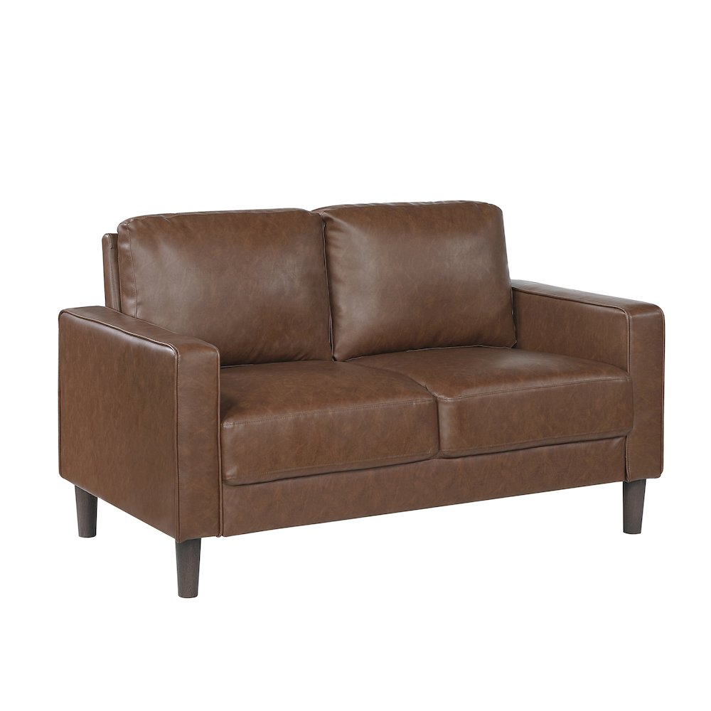 Lexicon Malcolm Faux leather Love Seat in Chocolate. Picture 1