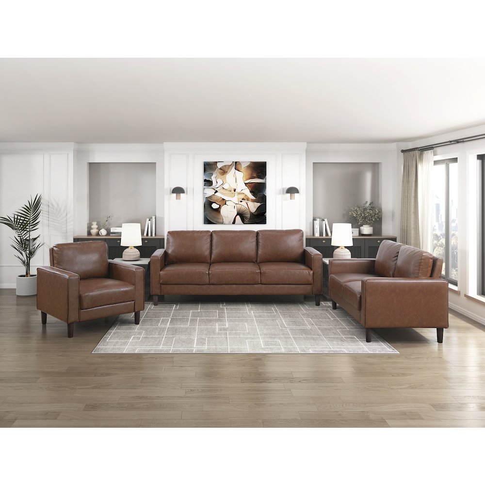 Lexicon Malcolm Faux leather Love Seat in Chocolate. Picture 2