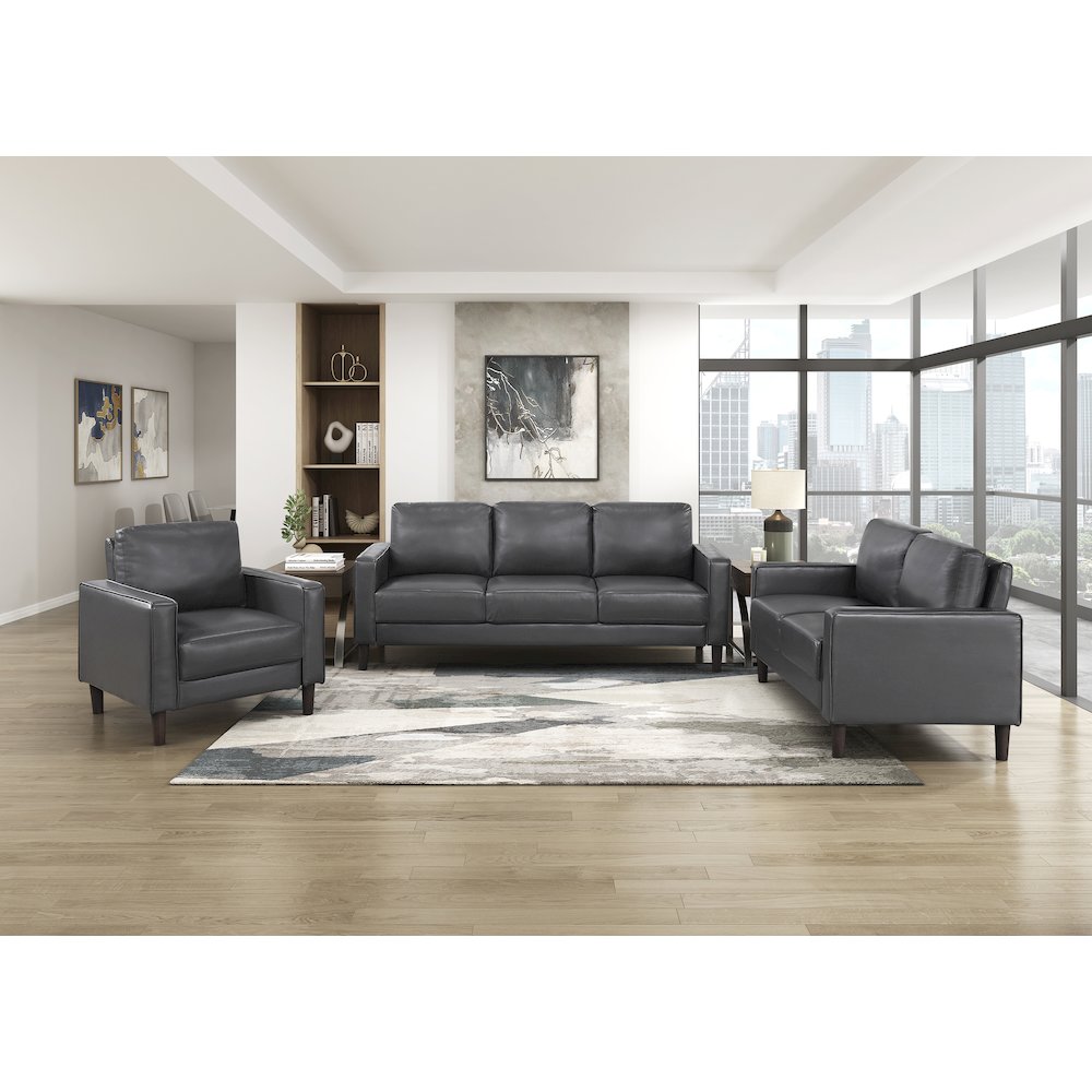 Lexicon Malcolm Faux leather Love Seat in Dark Gray. Picture 2