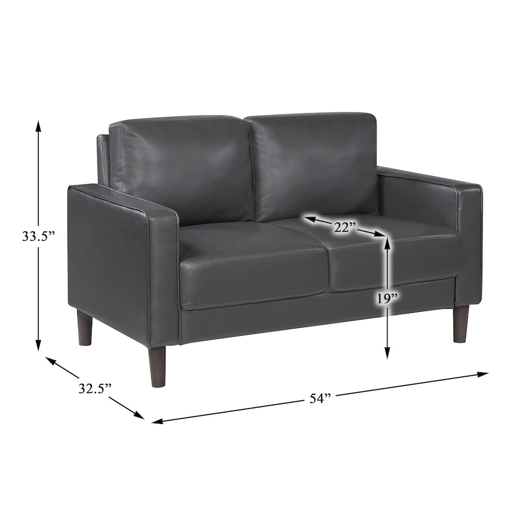 Lexicon Malcolm Faux leather Love Seat in Dark Gray. Picture 3