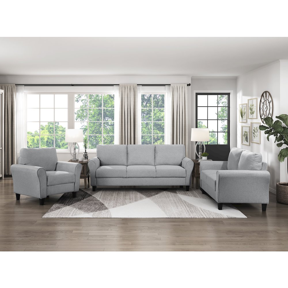 Ellery Textured Fabric Arm Chair In Dark Gray. Picture 2