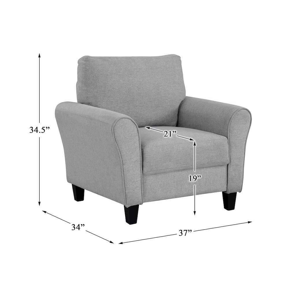 Ellery Textured Fabric Arm Chair In Dark Gray. Picture 4
