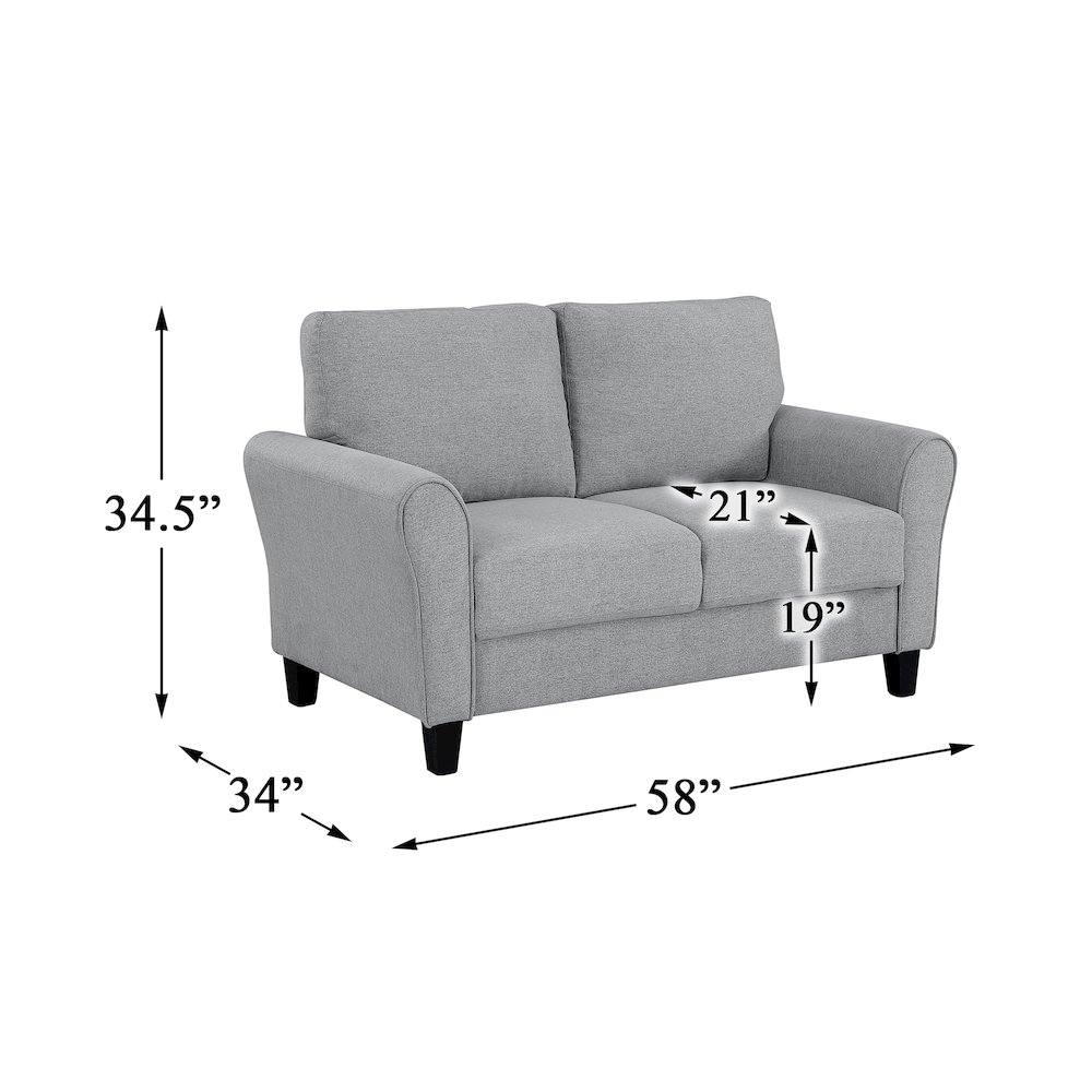 Ellery Textured Fabric Love Seat In Dark Gray. Picture 2