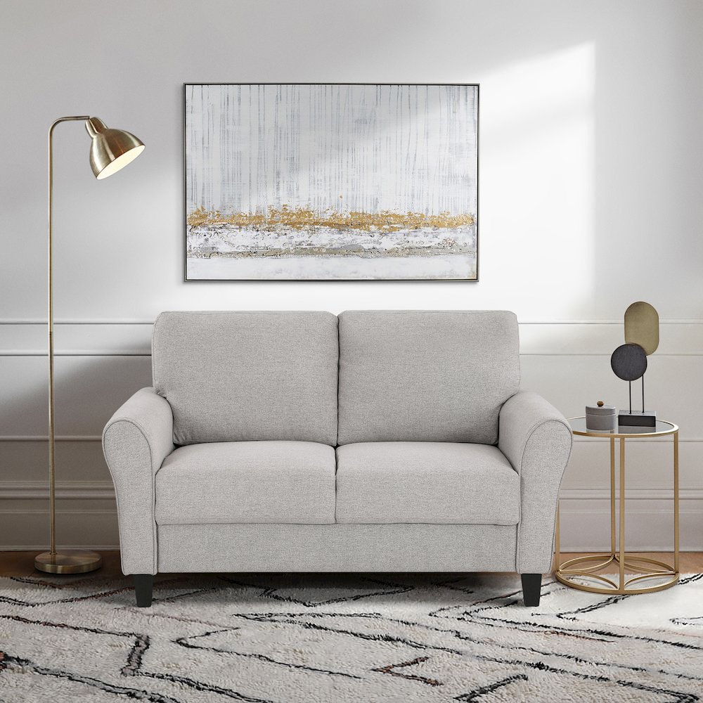 Ellery Textured Fabric Love Seat In Sand. Picture 2