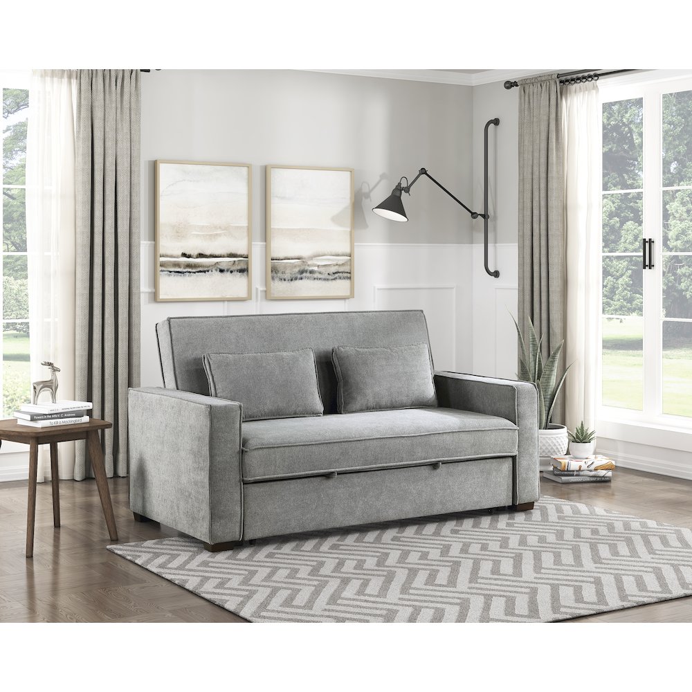Altair Textured Fabric Convertible Studio Sofa With Pull-Out Bed In Gray. Picture 2