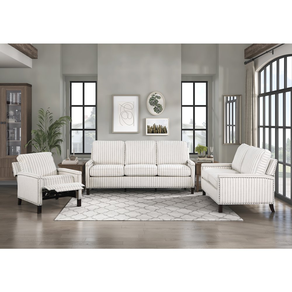 Landrum Textured Fabric Push Back Reclining Chair In Beige & Gray Strip. Picture 2
