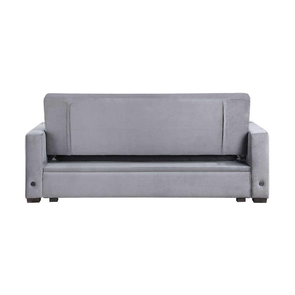 Lexicon Grady Velvet Convertible Sofa with Hidden Storage and Cup Holders, Gray. Picture 3