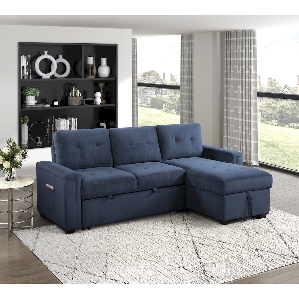 Lexicon Barbara Textured Reversible Sectional in Blue. Picture 2
