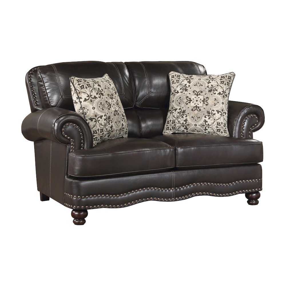 Milford Faux Leather Love Seat In Brown. Picture 1