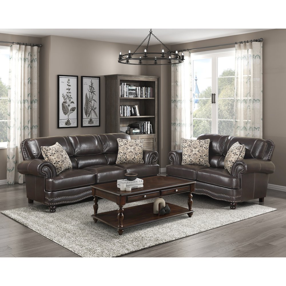 Milford Faux Leather Love Seat In Brown. Picture 2